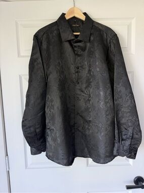 Black Floral Jacquard Dress Shirt - Men's